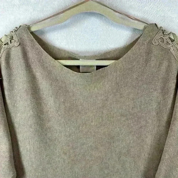Siren Lily Maternity Sweater Large Tan Beautifully Embellished Pearls Very Soft - Picture 3 of 9